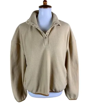 Stoic Tan Fleece Pullover Jacket Snap Neck Cozy‎ Outdoor Casual Warm Medium thumbnail 1