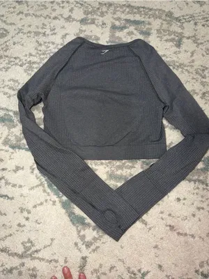 Gymshark Seamless Cropped Long Sleeve Top Thumbholes Gray Small thumbnail 2