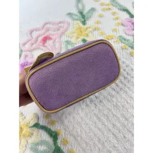 Modella‎ Purple Textured Makeup Bag Tan Trim Heart Keychain Travel Vanity Case thumbnail 3