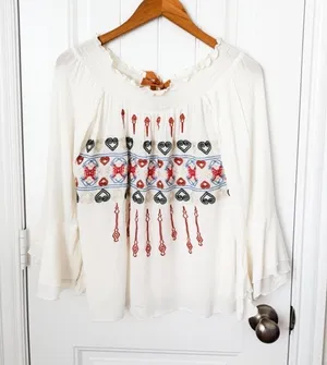 Allison New York Off the Shoulder Blouse Embroidered Large NEW thumbnail 1