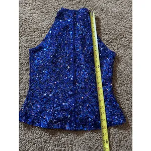 Vintage Laurence Kazar Blue Silk Hand Sequined‎ Halter Top Sz Small 90's Retro thumbnail 9