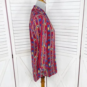 Amanda Uprichard Aztec Native Print Silk Tunic Blouse‎ Red Small thumbnail 3