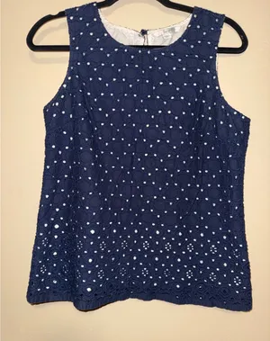 Boden Navy Blue Eyelet Sleeveless Top Embroidered Shell Lined S Preppy Coastal thumbnail 1