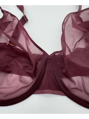 Soma Sheer Shape Full Coverage Bra Burgundy Maroon Sexy Underwire Size 38G thumbnail 4