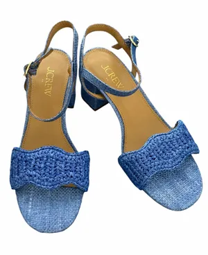 NWOB J.CREW FACTORY Woven Raffia Heeled Sandals Blue 6.5 thumbnail 1