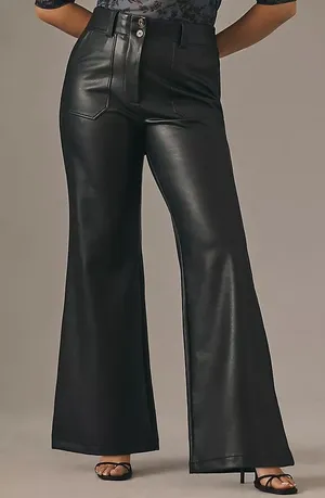 Anthropologie The Naomi Wide Leg Flare Pants Faux Leather thumbnail 1