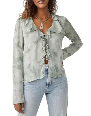 Free People New Women’s Lyocell Tie Front Blouse, Size M New w/Tag Retail $128 thumbnail 3