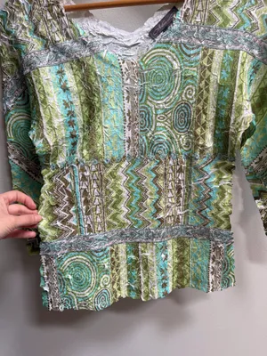 Vintage Y2K‎ Crinkle Mesh Patchwork Top Artsy Boho Festival Stretch Fairy Glam thumbnail 3