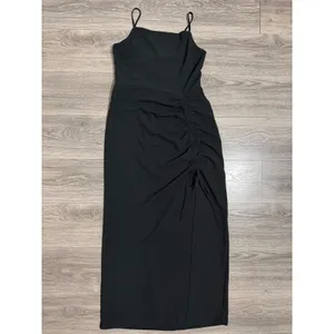 New Material Girl Midi Dress L Caviar Black Ruched Side Slit Cocktail Prom Edgy thumbnail 11