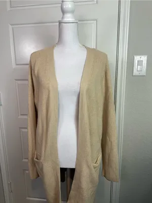 Old Navy Textured Open-Front Cotton Blend Knit Cardigan Sweater Oatmeal Size L thumbnail 3