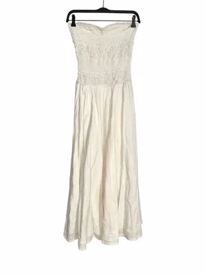 Free People Sparkling Moment Ivory High Low Smocked Drop Waist Midi Dress SMALL thumbnail 5