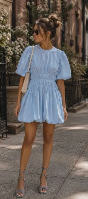 Jonathan SIMKHAI Echo Pleated Organdy Bubble Hem Mini Dress 8 Coquette thumbnail 1