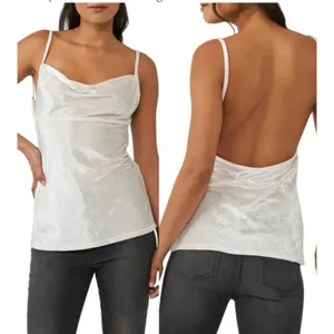 Free People Intimates Small All Night Velvet Camisole Champagne Cowl Neck thumbnail 2