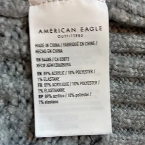 American Eagle Grey Patchwork Mixed Cable‎ Knit Mock Neck Sweater Womens Large thumbnail 4