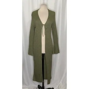 By ANTHROPOLOGIE Long Shine Cardigan Sweater Green Tie Front Knitwear Small thumbnail 2