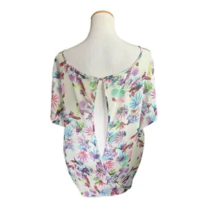 Womens Torrid Georgette White Floral Flowy Open Back Blouse Top - Sz 1 thumbnail 2