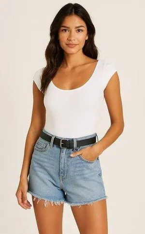 Pinkstyle Clothing Co Women’s L White Cap Sleeve Scoop Neck Smooth Bodysuit thumbnail 1