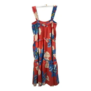 Free People Moonshine Tiered Midi Vibrant Coral Floral Sundress thumbnail 7