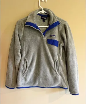 Patagonia Synchilla Re-Tool Snap-T Fleece Pullover Grey Blue Womens Small‎ thumbnail 1