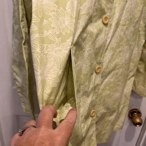 LL Bean Womens Green Floral Print Lightweight Jacket L Cotton Fisherman‎ Spring thumbnail 6
