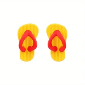Yellow Beach Sandals S925 Silver Needle Hip-Hop Yellow Flip-Flop Push Earrings thumbnail 5