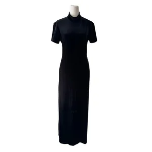Vintage ‘90s Mica Black Velvet Mock Neck Short Sleeve Bodycon Maxi Dress thumbnail 2