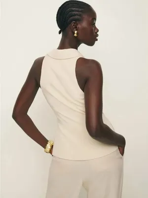 Reformation Rylan Top in Cream 8 Womens Sleeveless Collared Button up thumbnail 12