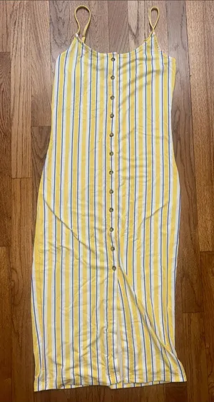 Yellow & White Striped Y2K Button-Front Midi Dress Medium thumbnail 1