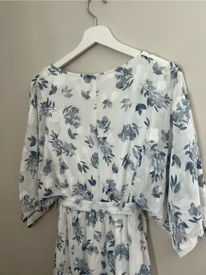 Baltic Born Luca Jacquard Kimono Slate Blue Floral White Short Sleeve Maxi thumbnail 8