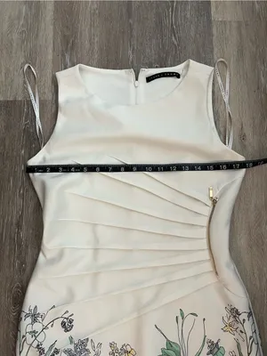 Ivanka Trump Floral Sheath Dress Womens Size 14 Ivory Sleeveless Gold Zipper thumbnail 10