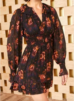Ulla Johnson Adara Dress Womens 2 Black‎ Orange Mini Floral Silk Smocked Party thumbnail 1