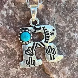 NEW - turquoise letter R necklace, monogram jewelry, Letter R jewelry thumbnail 1