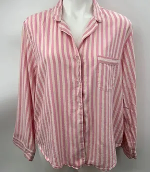 Victoria’s Secret long sleeve pink striped pajama top thumbnail 1