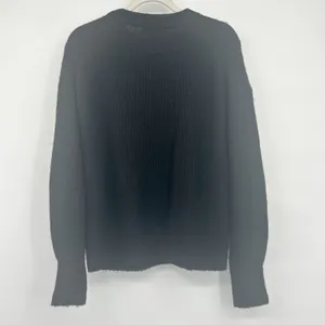 Quince Womens Black Baby Alpaca Wool Blend Minimalist‎ Ribbed Crewneck Sweater L thumbnail 8