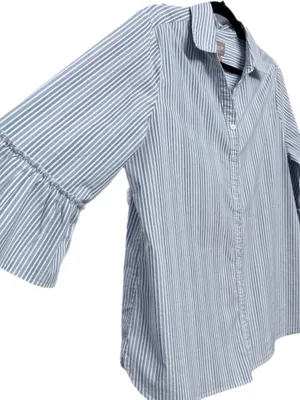 Chico's 2 Blue White Striped Button-Down Shirt Womens Large Coastal Preppy EUC thumbnail 6