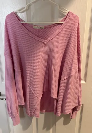 Free People Pink Waffle Sweater thumbnail 1