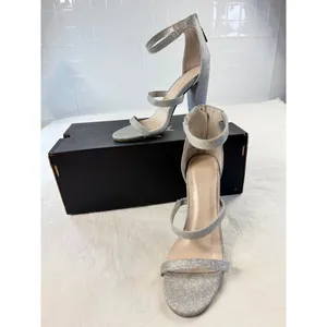 Davids Bridal Callista Silver Glitter Block Heel Sandals Ankle‎ Strap Size 7 thumbnail 2
