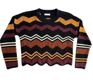 Vintage Boho Chevron Zig Zag Knit Sweater Multi-Color Earth Tones L Retro Cozy thumbnail 1