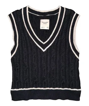 Abercrombie & Fitch Black Cable Knit Sweater Vest‎ Dark Academia Preppy Coquette thumbnail 1
