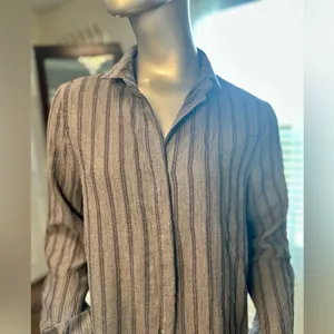 Cloth & Stone Anthropologie Gray Striped Button Down Shirt Dress M thumbnail 2
