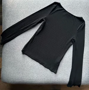 Madewell Black Boatneck Ribbed Long Sleeve Top Large thumbnail 1