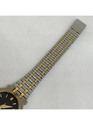 Vintage women’s watch silver gold tone black dial quartz analog 25mm running thumbnail 4