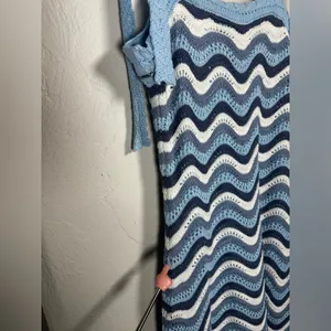 FCT With Love *FLAWED*‎ Crochet Blue and White Wave Mini Dress Size Large thumbnail 6