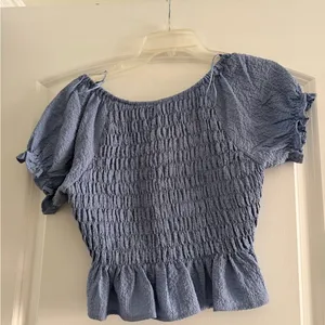 Vestique Blue Smocked Puff Sleeve Blouse thumbnail 2
