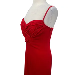 Vintage 90s Cache Gown Braided Twist Front Sweetheart High Slit Crepe Red 8 thumbnail 6