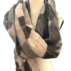 ZARA Plaid Fringe Acrylic‎ Scarf Brown Medium thumbnail 3