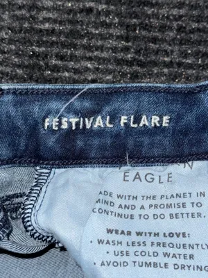 American Eagle Women’s Festival Flare Jeans Dark Wash Split Hem Seam Sz 00 Boho thumbnail 7