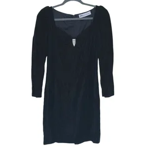 Vintage 90s Crushed Velvet Sweetheart Mini Dress Small Black Y2K Vamp Witchy thumbnail 2