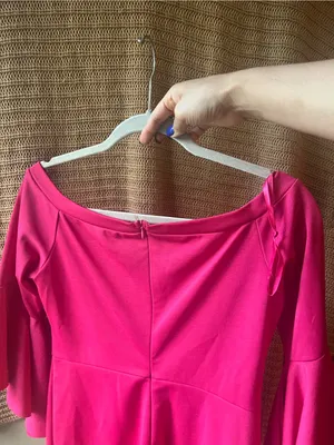 She + Sky Hot Pink Off-Shoulder Ruffle Sleeve Mini Dress thumbnail 4