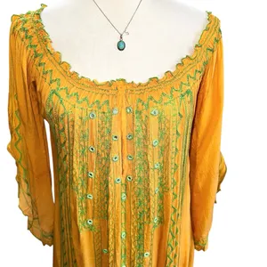 Poupette St. Barth Yellow Embroidered Off Shoulder‎ Smocked Resort Mini Dress thumbnail 7